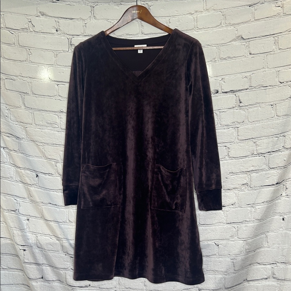 J. Jill Purple Plum Velour Long Sleeve Front Pocket Dress Size Medium Petite